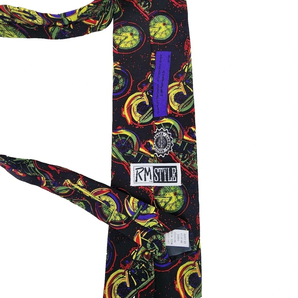 Vintage‎ RM Style Mens Black Harley Davidson Motorcycle Print Necktie